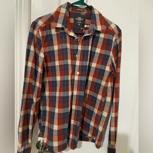 H&M Men's Casual Plaid Shirt - Red, Blue, and Cream
